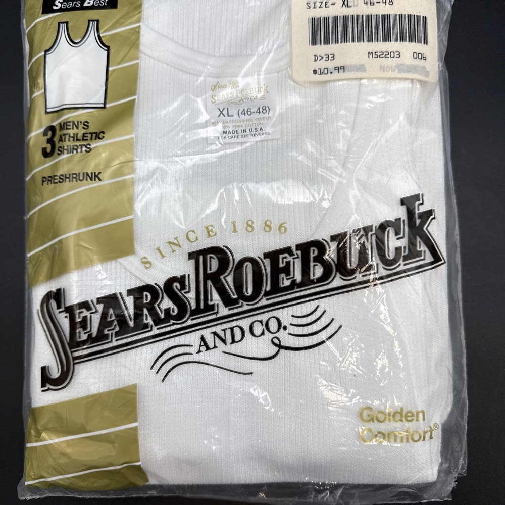 New Pack Of 3 Vintage Sears Golden Comfort Men's White Tank Shirts XL 46-48